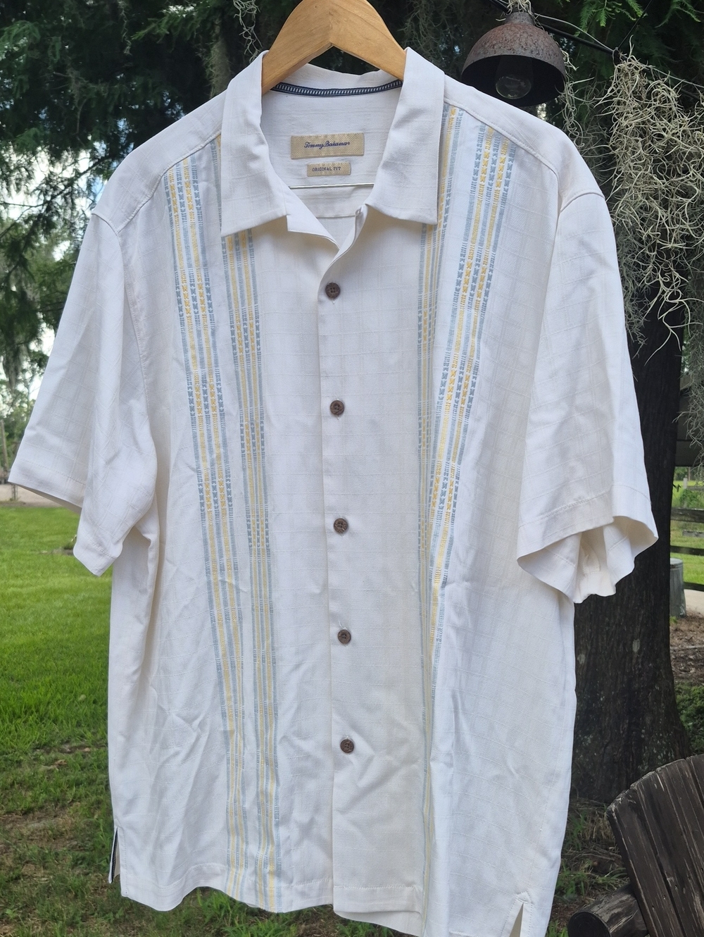 Tommy Bahama Orginal Fit Xl 100 % Silk Shory Sleeve Button Up Decorative Front